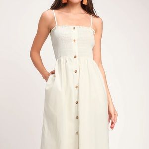 Lulus Made To Love Cream Smocked Button-Front Midi Dress